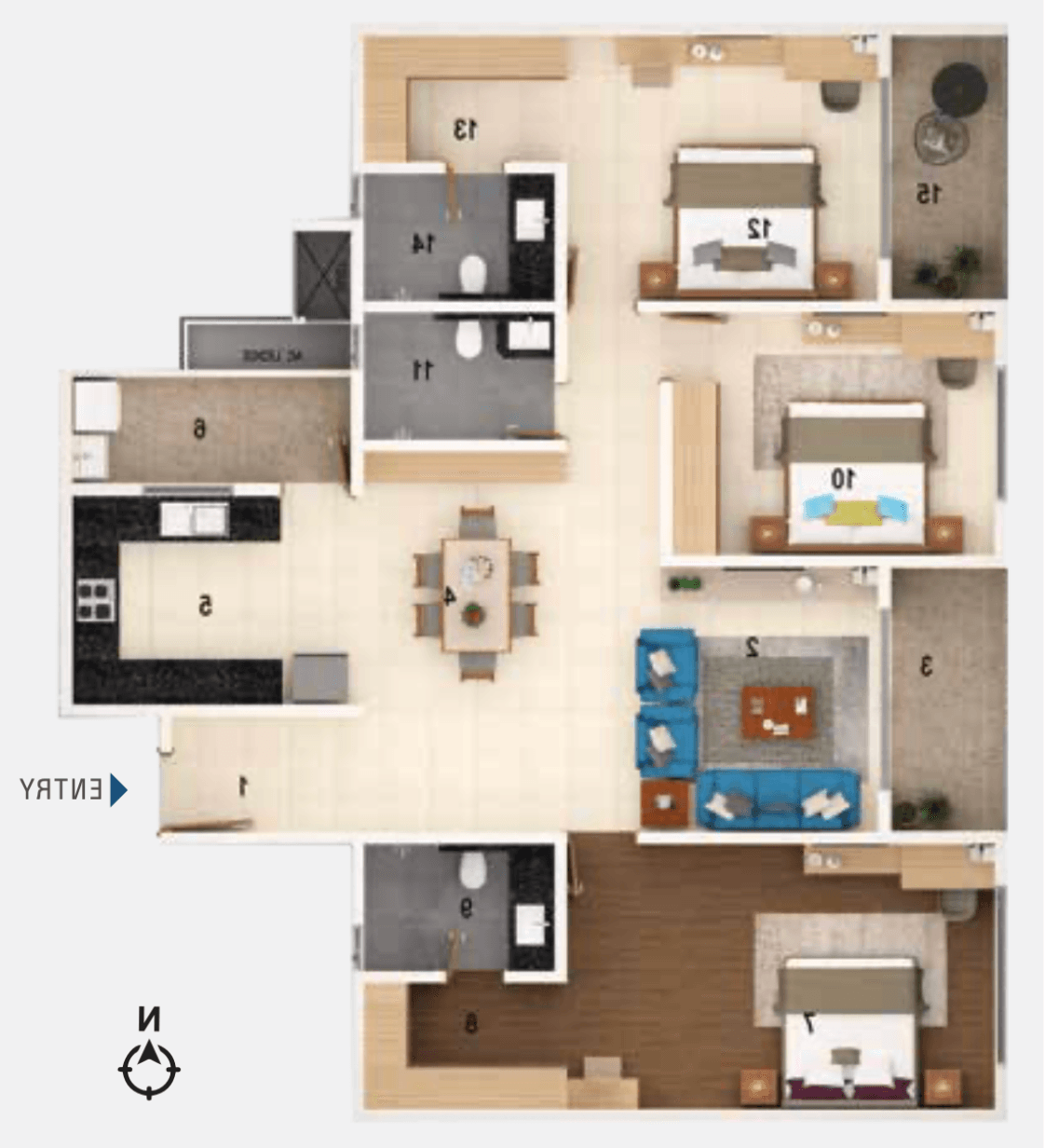 3BHK floor plan, Adarsh Park Heights