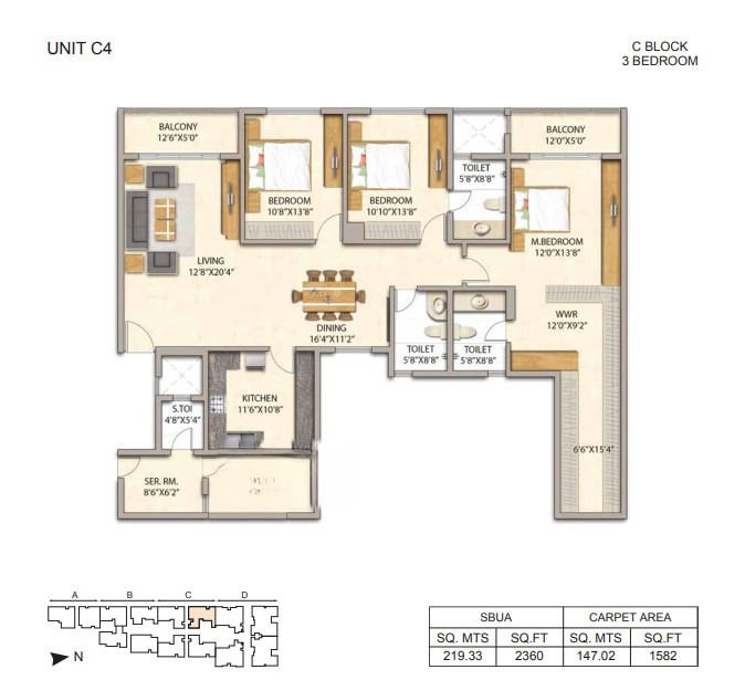 3BHK+Maid floor plan, Adarsh Premia - Phase 1