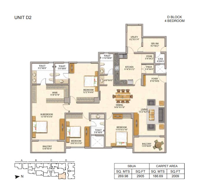 4BHK+Maid floor plan, Adarsh Premia - Phase 1