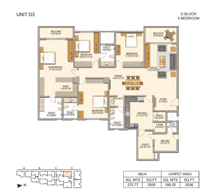 4BHK+Maid floor plan, Adarsh Premia - Phase 1