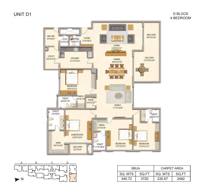 4BHK+Maid floor plan, Adarsh Premia - Phase 1