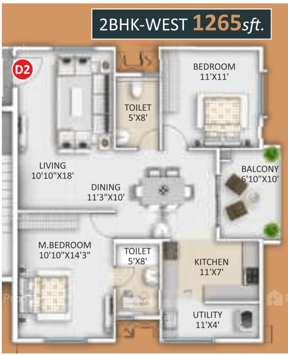 2BHK floor plan, Ankuraa Meridian