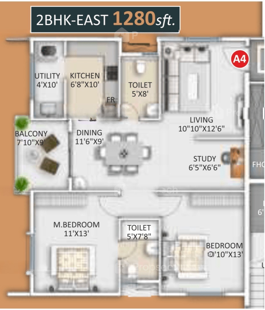 2BHK+Study floor plan, Ankuraa Meridian