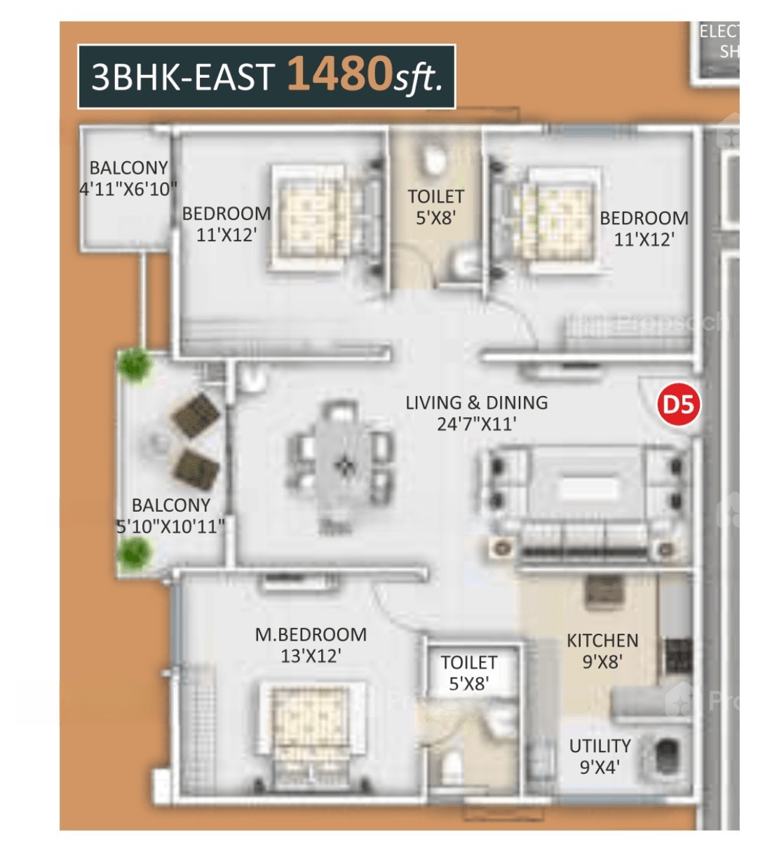 3BHK floor plan, Ankuraa Meridian
