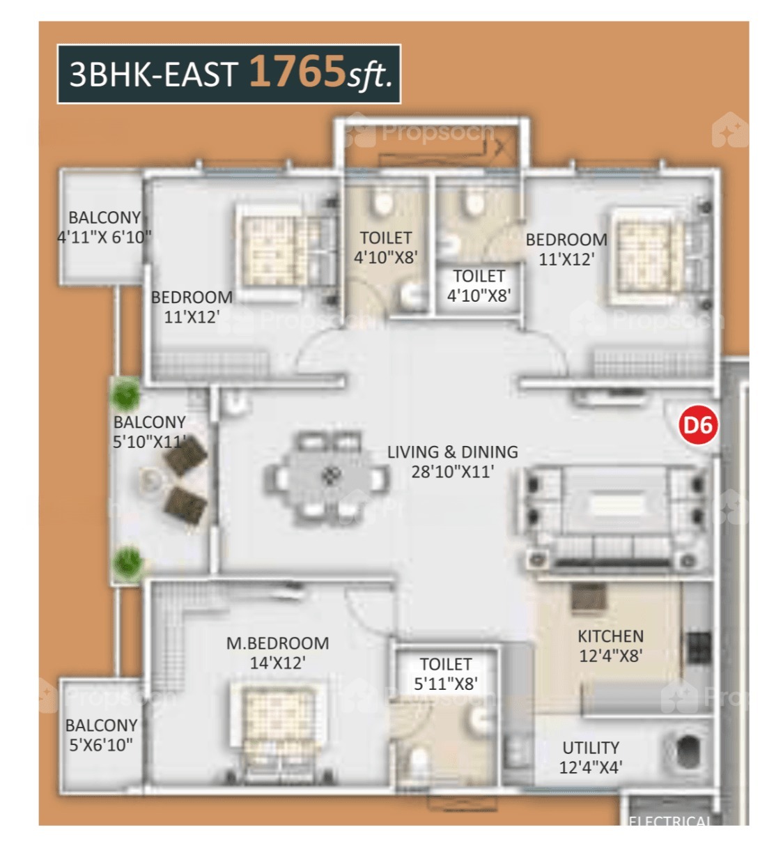 3BHK floor plan, Ankuraa Meridian