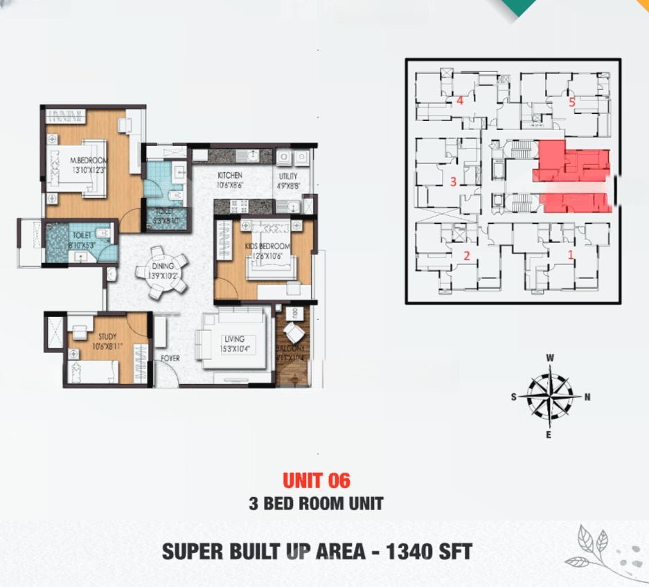2BHK+Study floor plan, Birla Apple Aroma