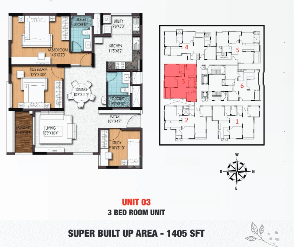 2BHK+Study floor plan, Birla Apple Aroma