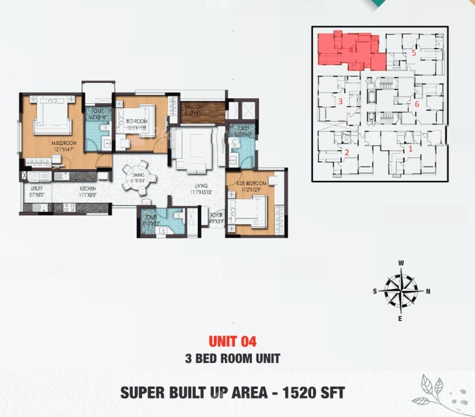 3BHK floor plan, Birla Apple Aroma