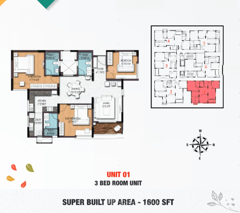 3BHK floor plan, Birla Apple Aroma
