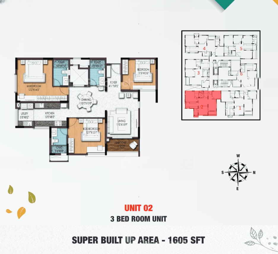 3BHK floor plan, Birla Apple Aroma