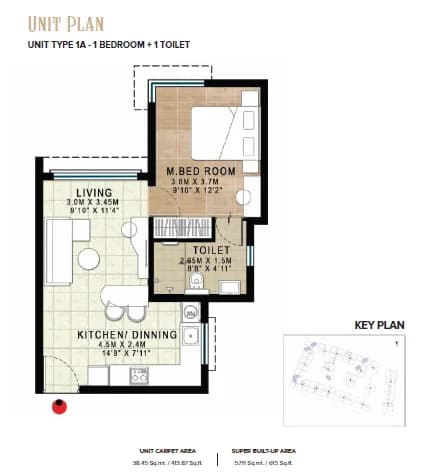 1BHK floor plan, Brigade Horizon
