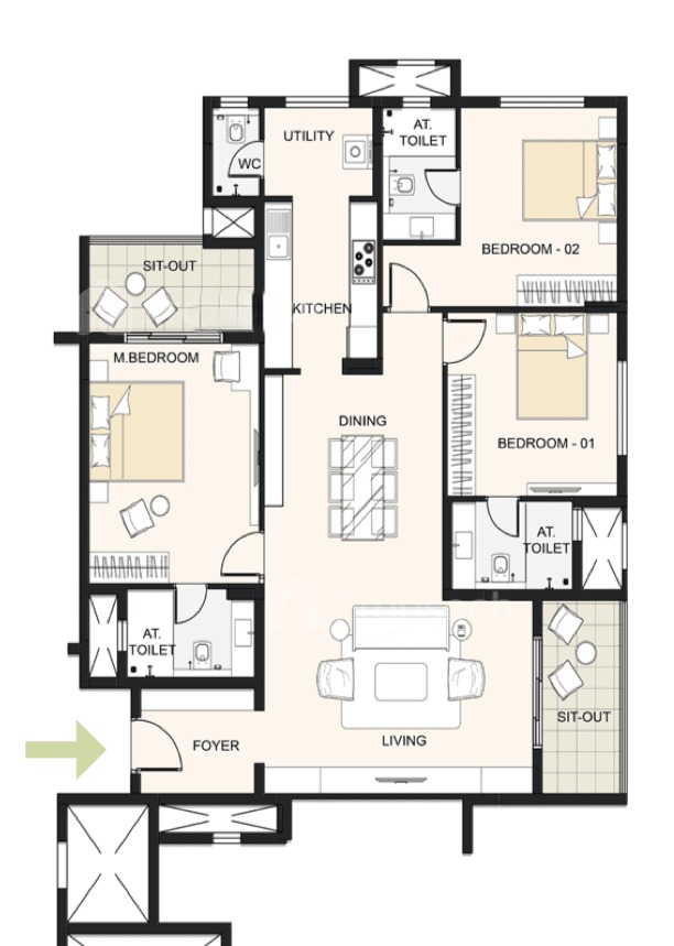 3BHK floor plan, Cornerstone Akhinta Residences