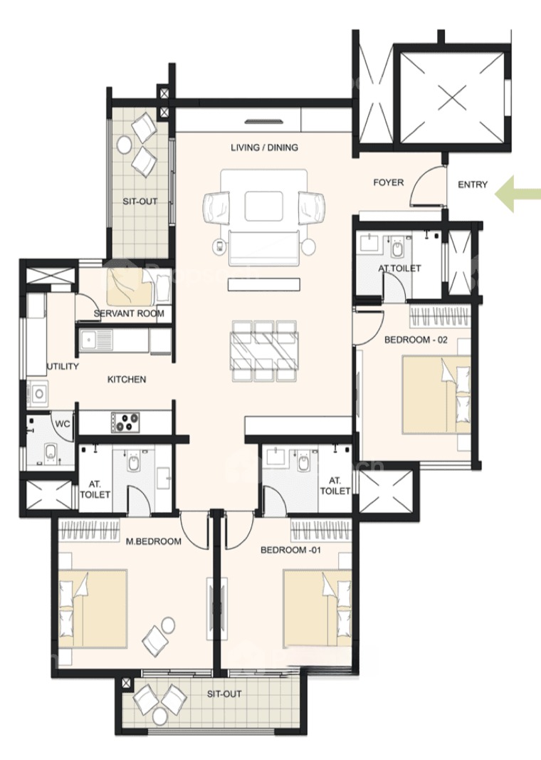 3BHK+Maid floor plan, Cornerstone Akhinta Residences