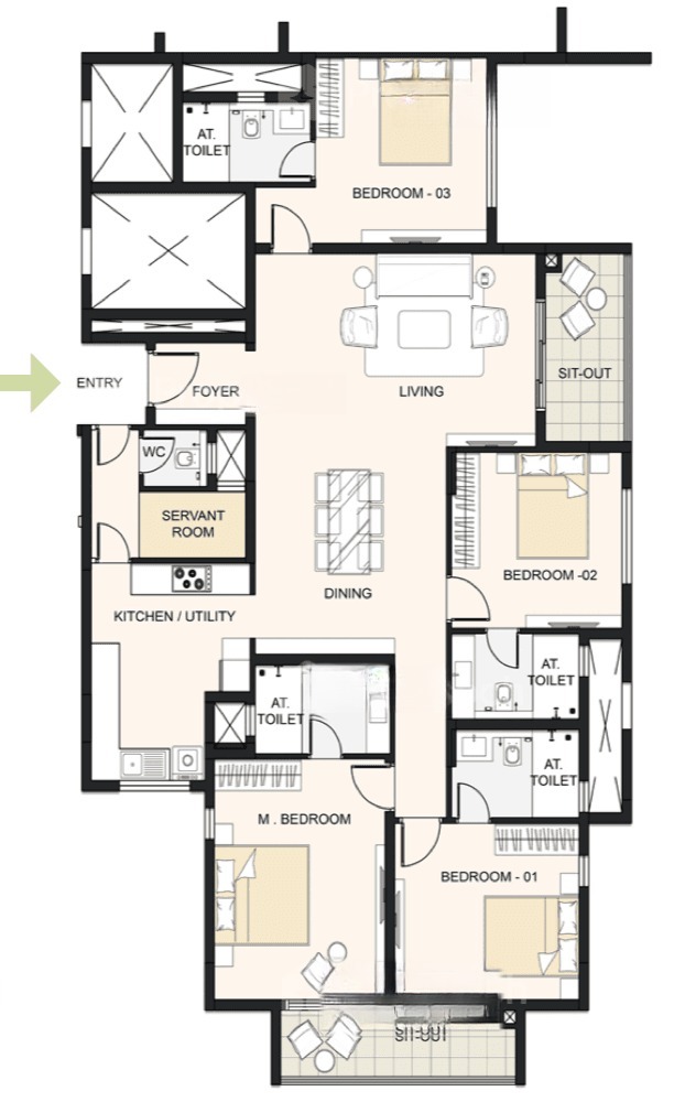 4BHK+Maid floor plan, Cornerstone Akhinta Residences