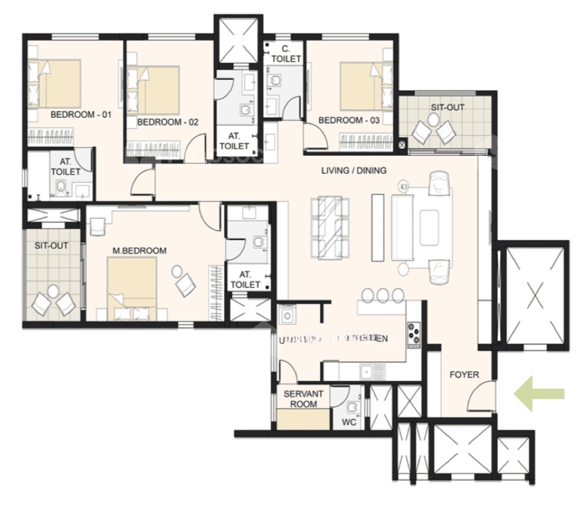 4BHK+Maid floor plan, Cornerstone Akhinta Residences