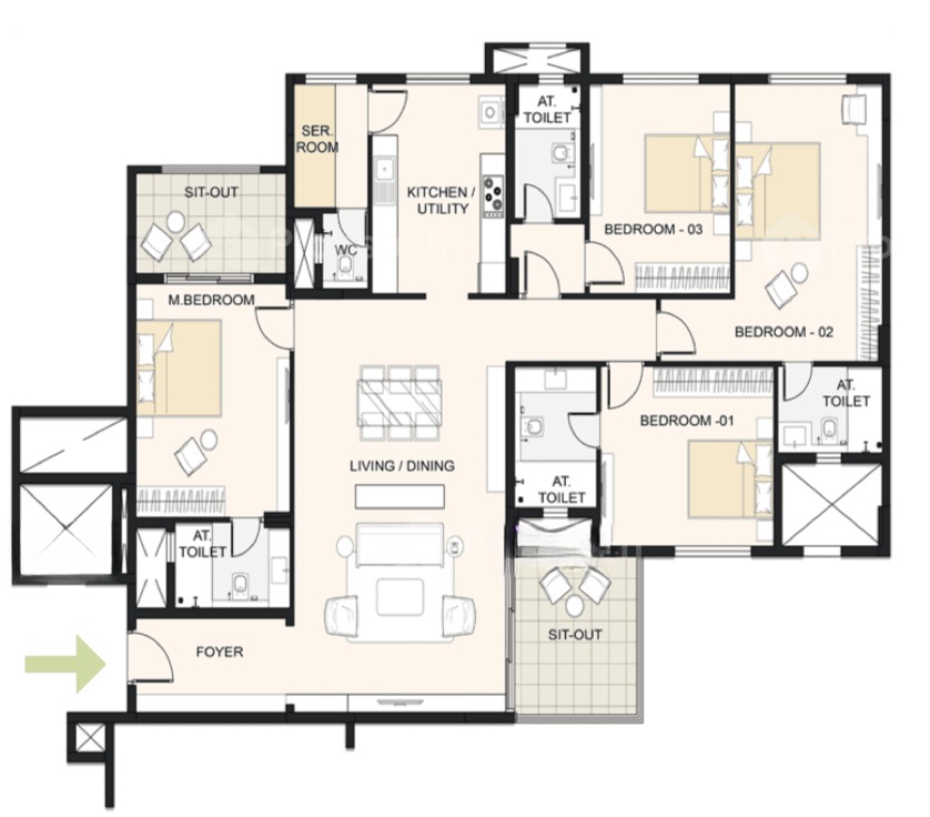 4BHK+Maid floor plan, Cornerstone Akhinta Residences