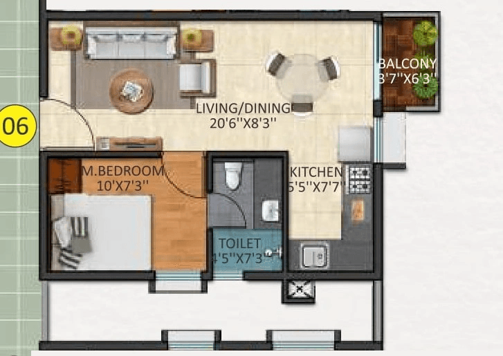 1BHK floor plan, Triaxis Splendour +