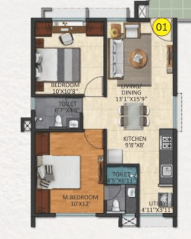 2BHK floor plan, Triaxis Splendour +
