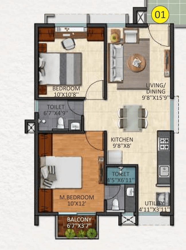 2BHK floor plan, Triaxis Splendour +