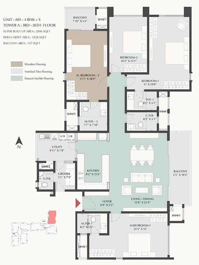 4BHK+Maid floor plan, DNR Highline