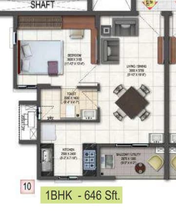 1BHK floor plan, DSR Highland Greenz