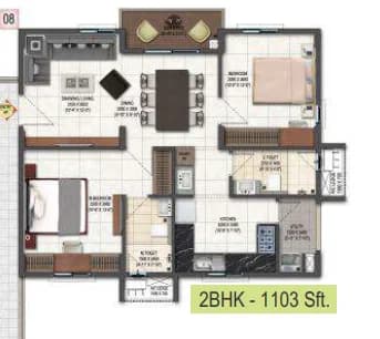 2BHK floor plan, DSR Highland Greenz