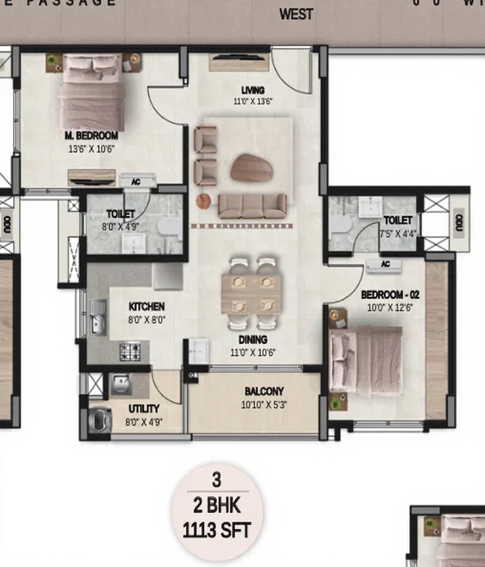 2BHK floor plan, DSR the Courtyard