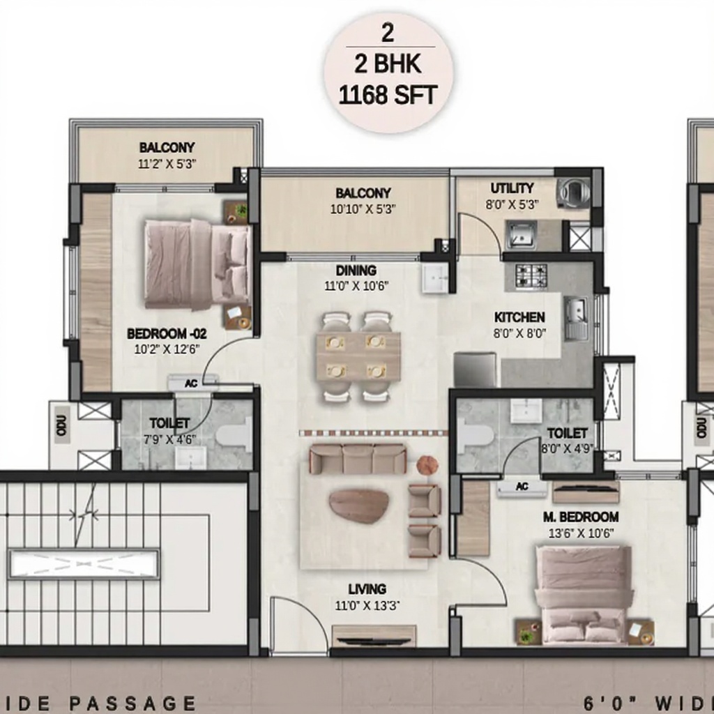 2BHK floor plan, DSR the Courtyard