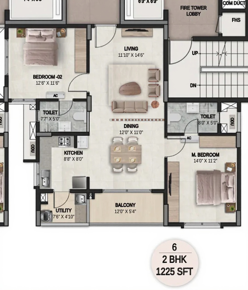2BHK floor plan, DSR the Courtyard