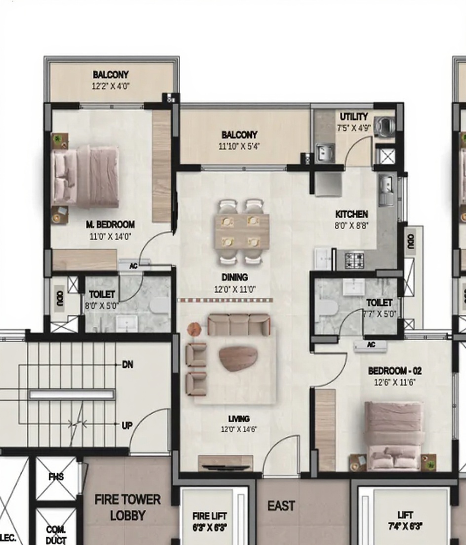 2BHK floor plan, DSR the Courtyard