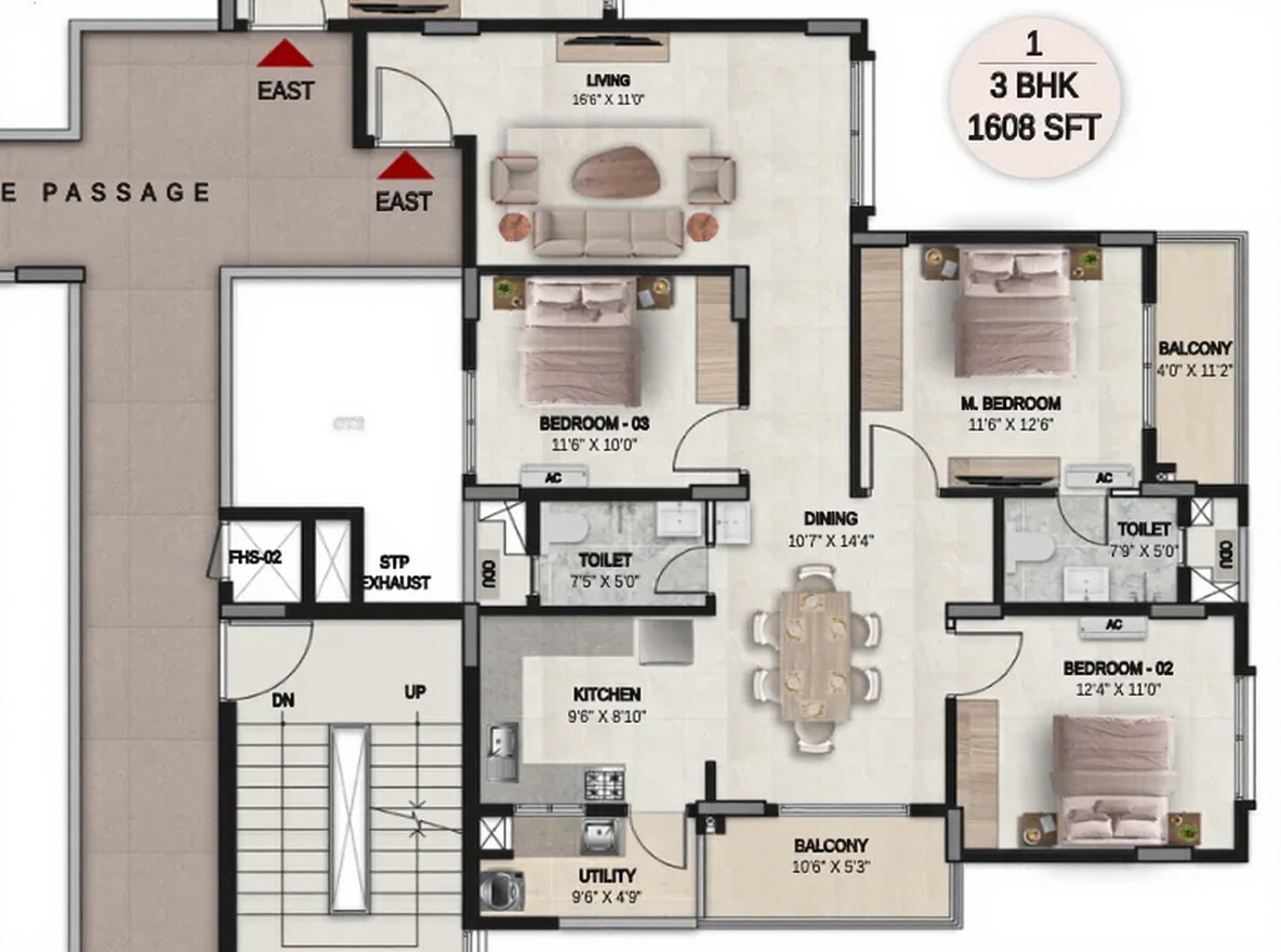 3BHK floor plan, DSR the Courtyard