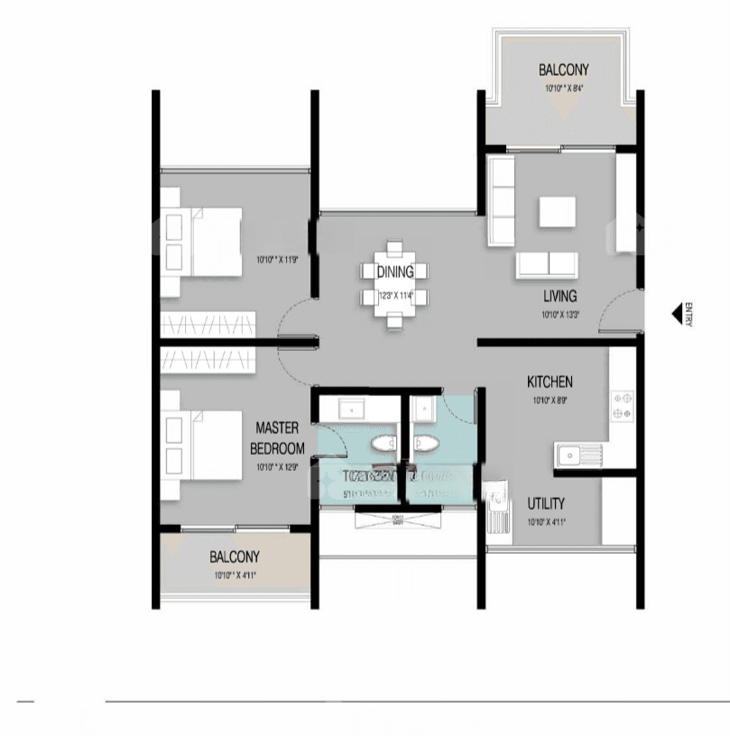 2BHK floor plan, Elv The Ivory Terraces