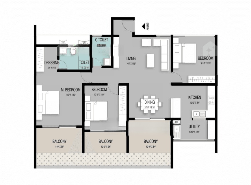 2.5BHK floor plan, Elv The Ivory Terraces