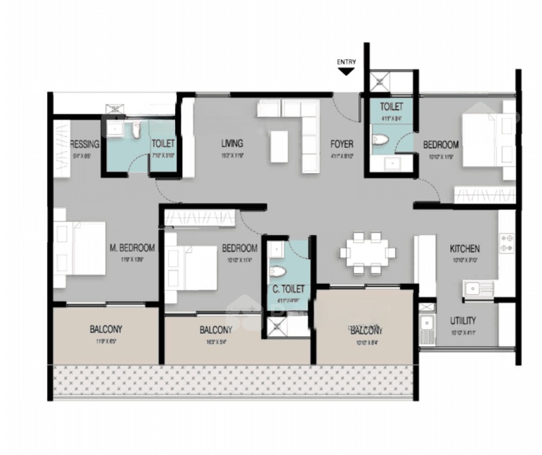3BHK floor plan, Elv The Ivory Terraces