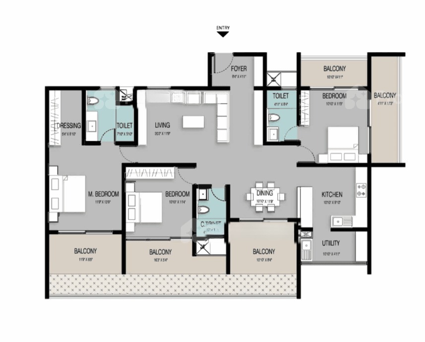 3BHK floor plan, Elv The Ivory Terraces