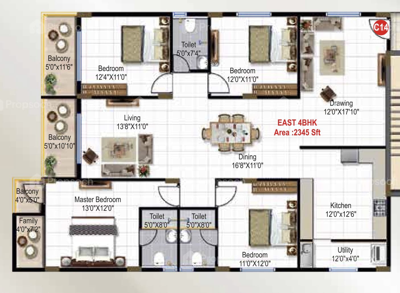 4BHK floor plan, Green Edge Signature