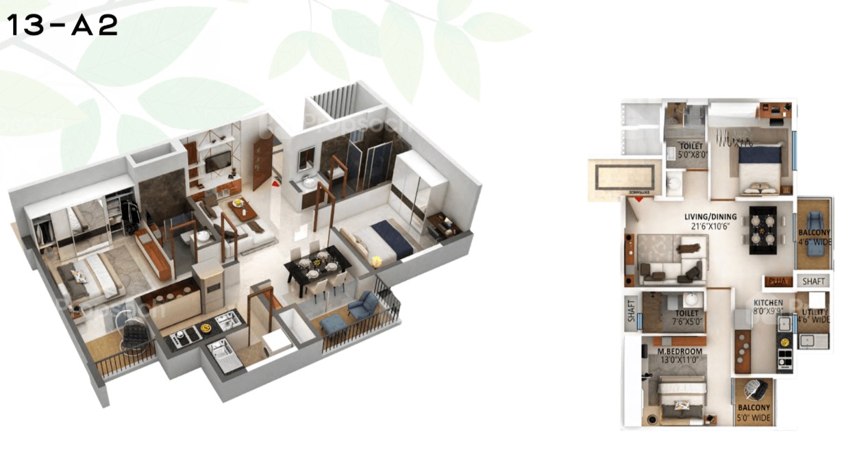 2BHK floor plan, High Life Towers