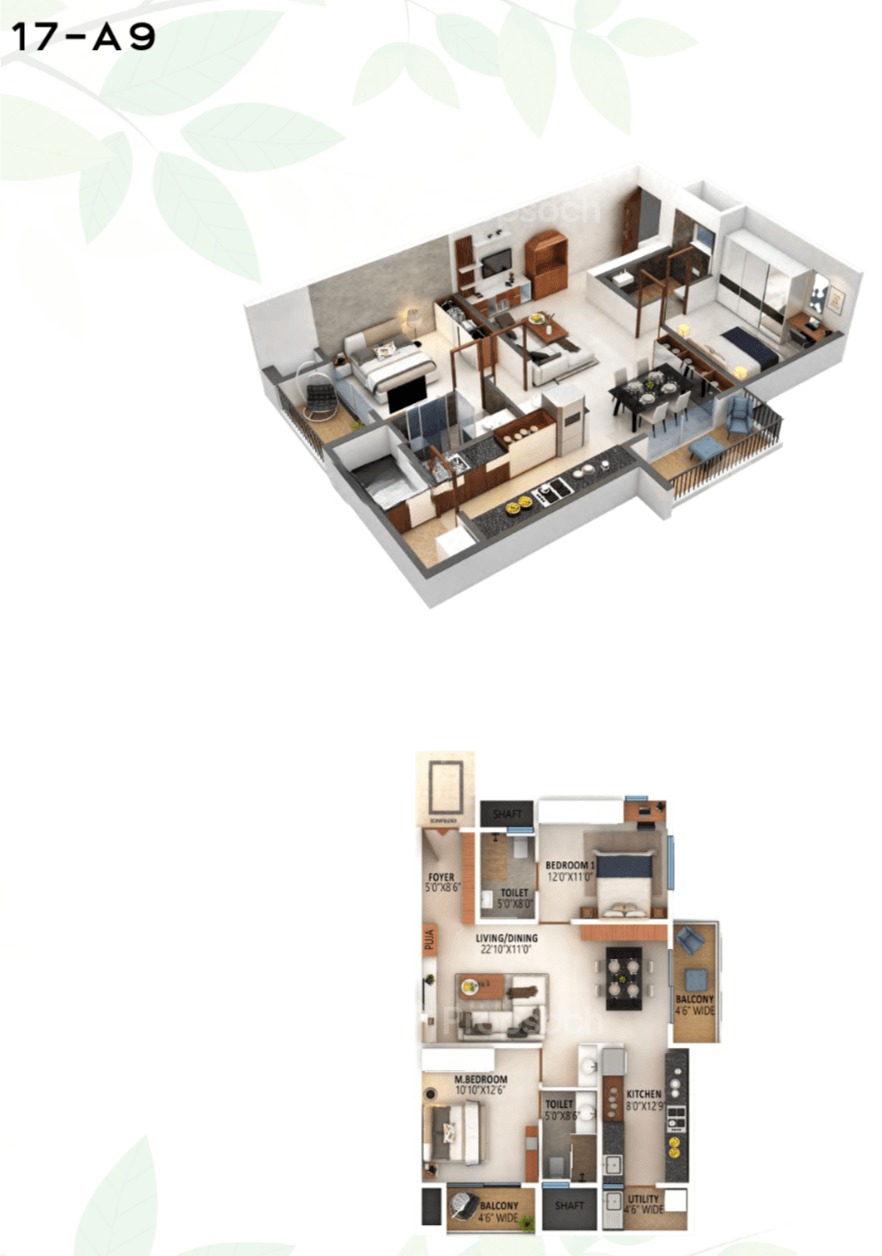2BHK floor plan, High Life Towers