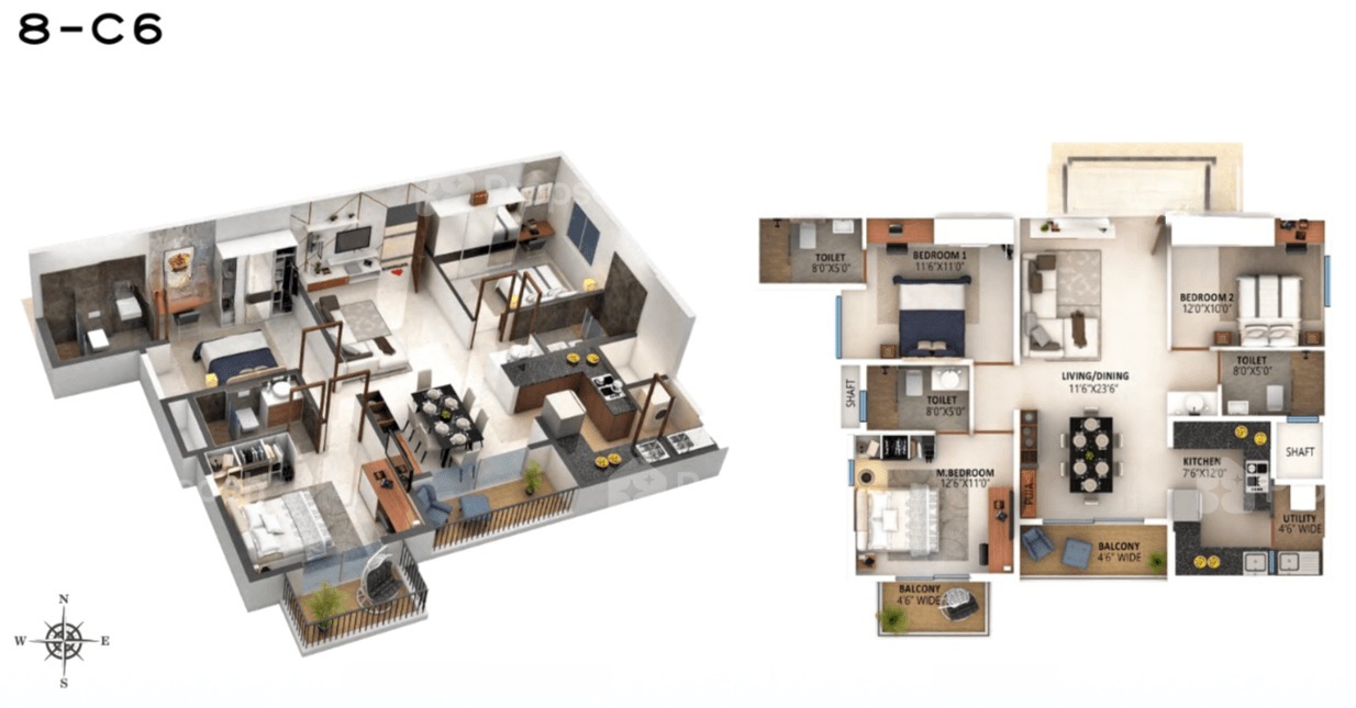 3BHK floor plan, High Life Towers