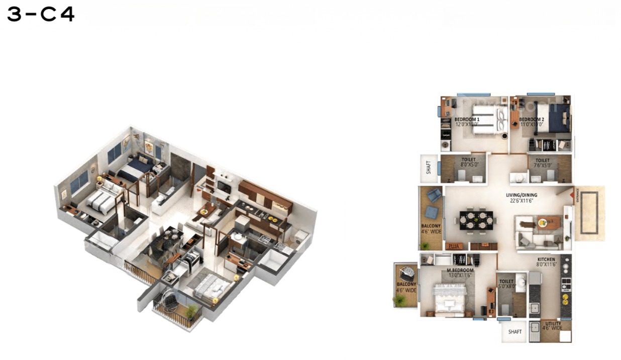 3BHK floor plan, High Life Towers