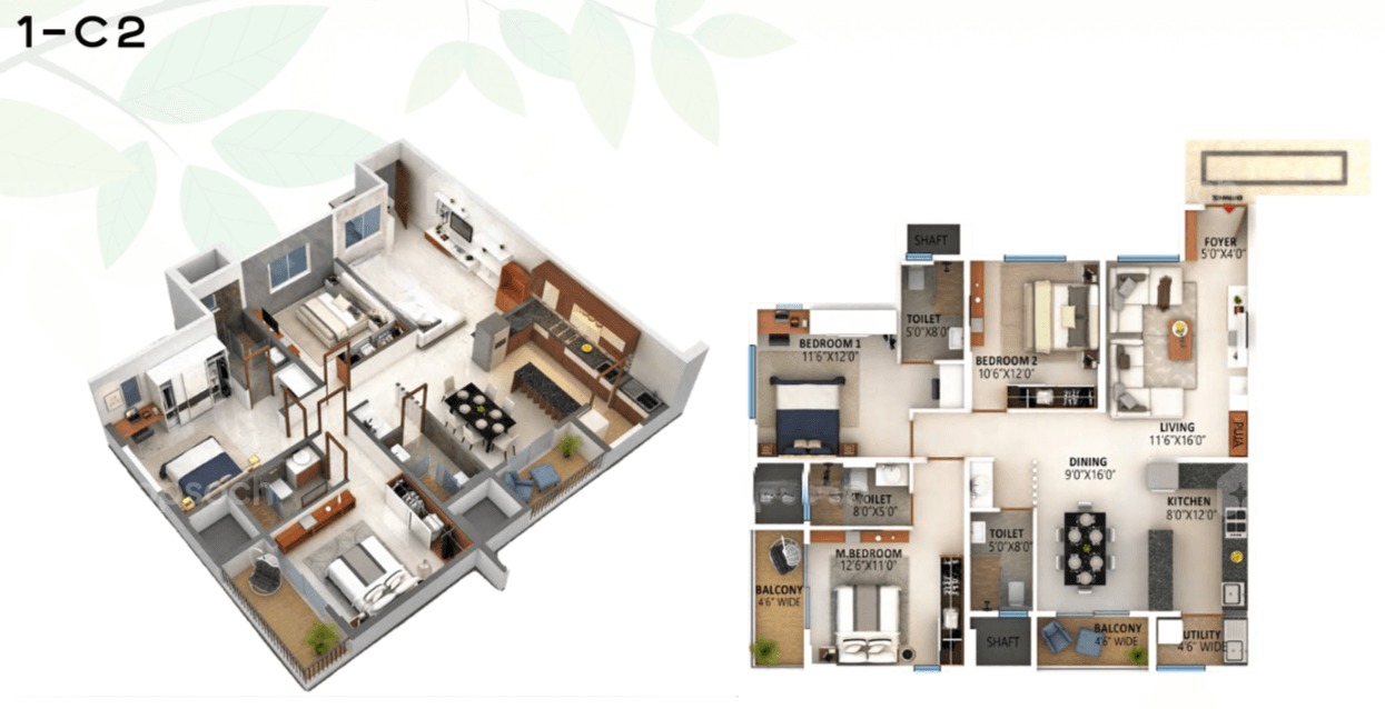 3BHK floor plan, High Life Towers