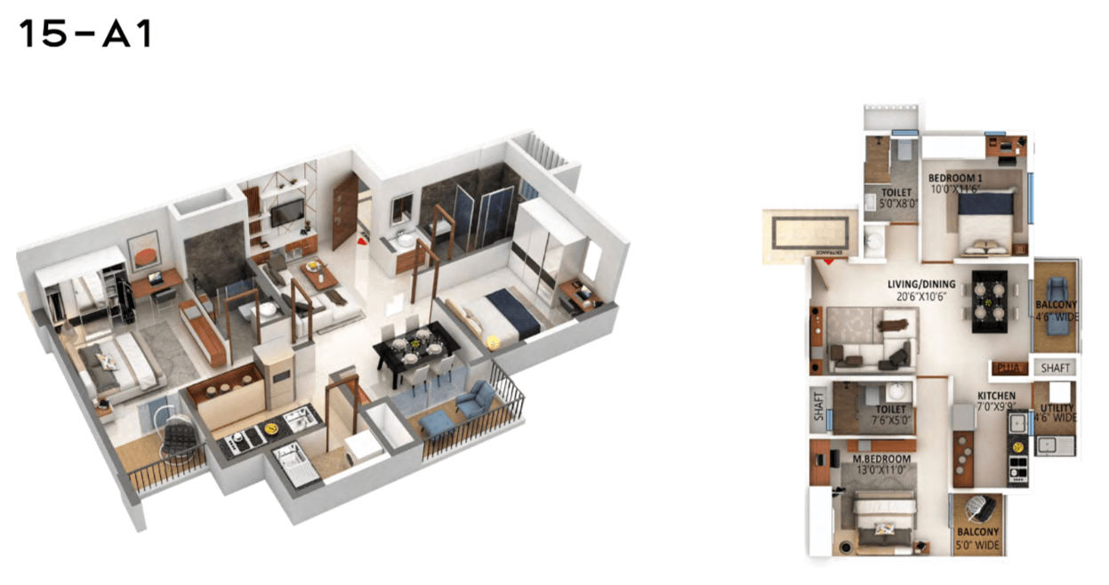 2BHK floor plan, High Life Towers