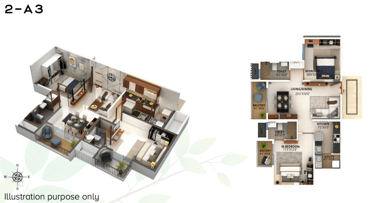2BHK floor plan, High Life Towers