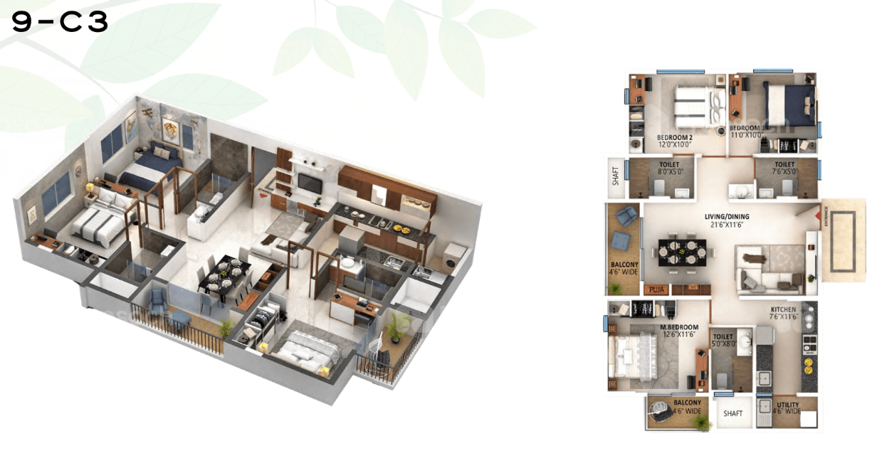 3BHK floor plan, High Life Towers