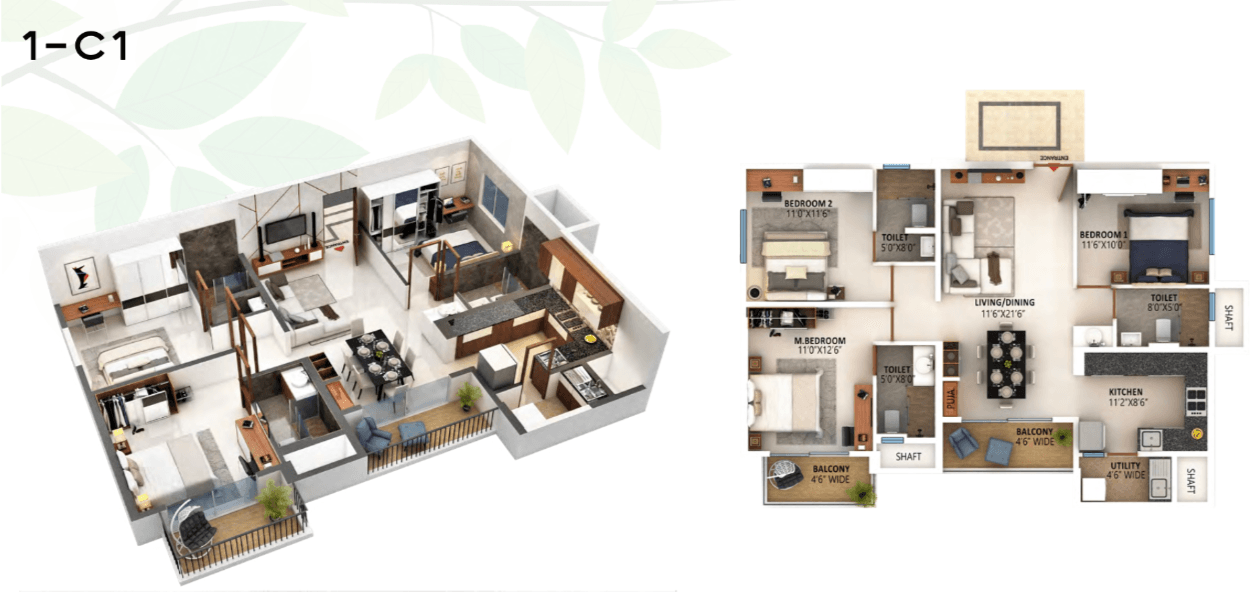 3BHK floor plan, High Life Towers