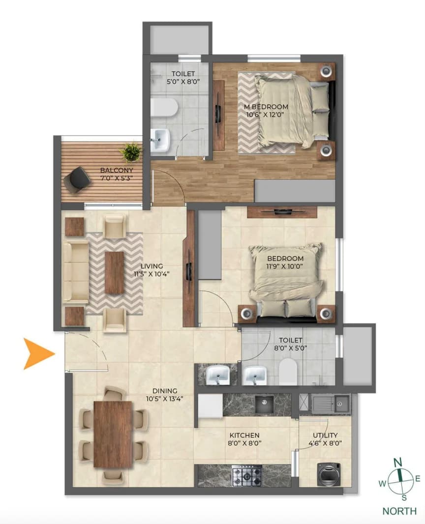 2BHK floor plan, Inspira Tropical Garden