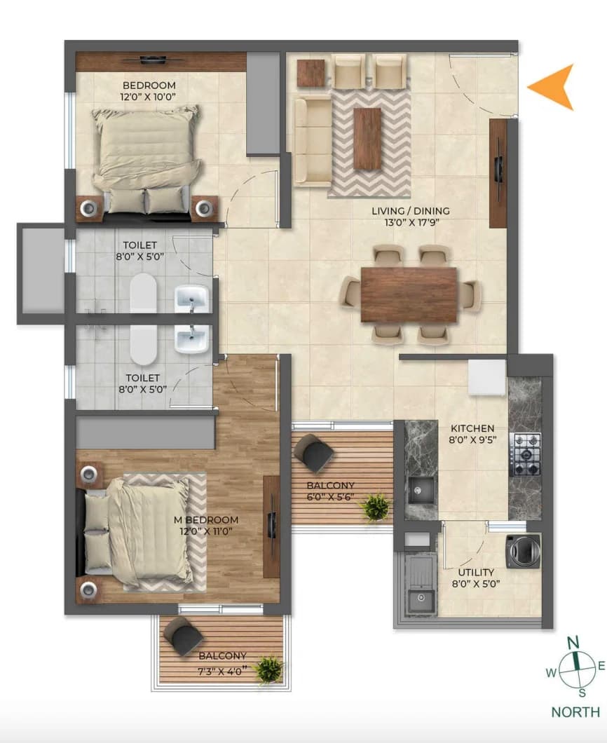 2BHK floor plan, Inspira Tropical Garden