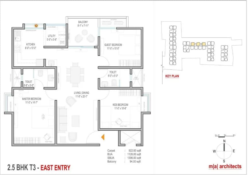 2.5BHK floor plan, Mahendra Aarya