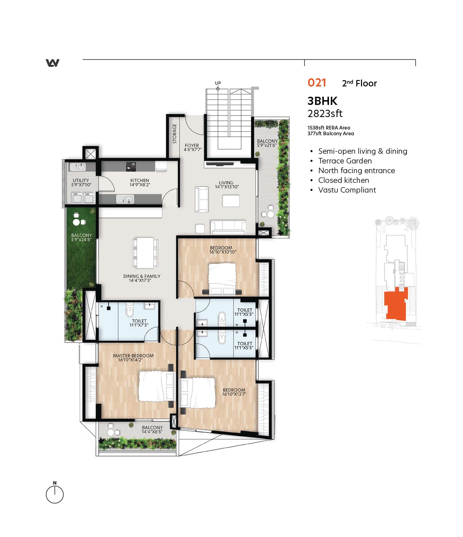 3BHK floor plan, Olde town by Living Walls