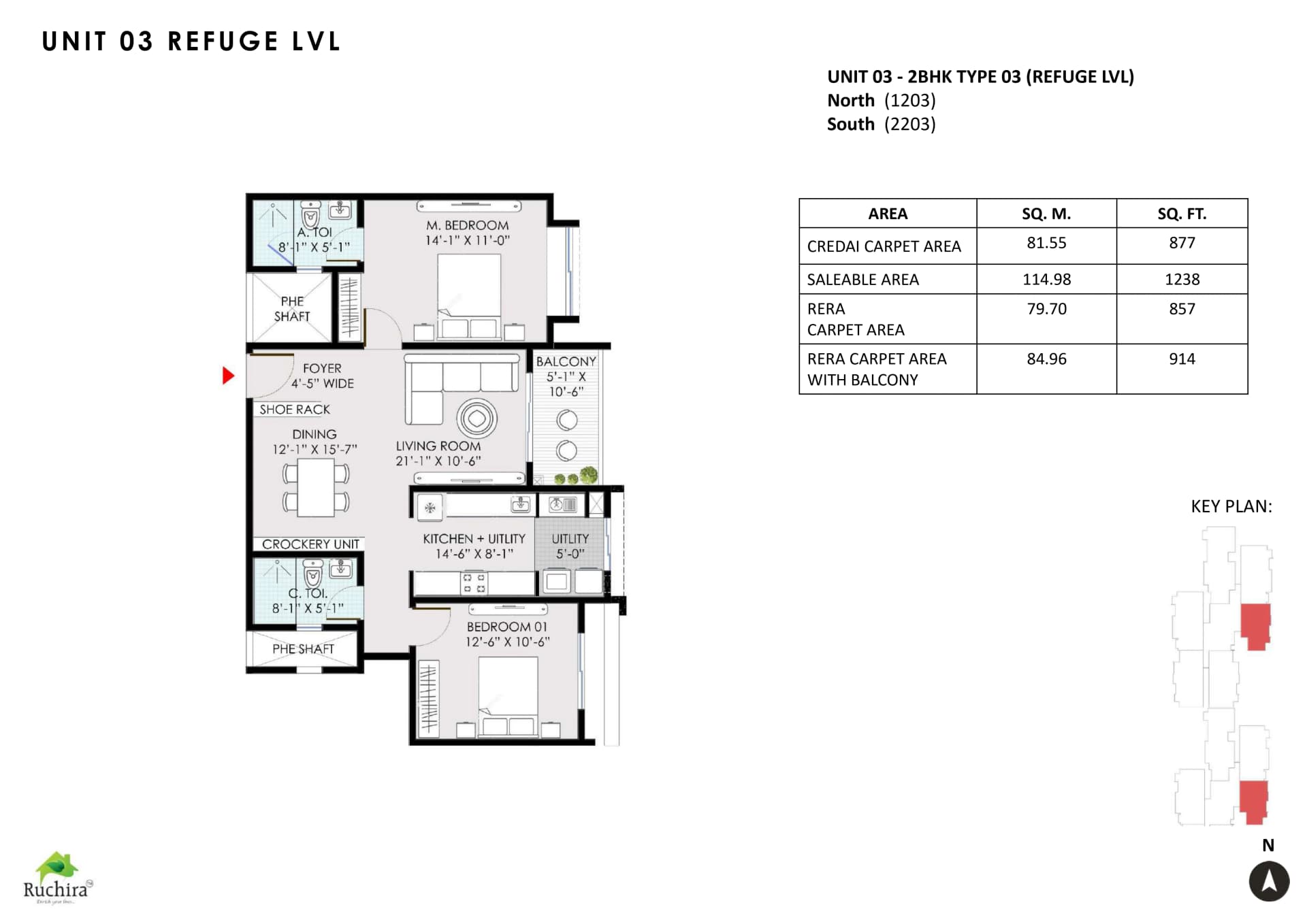 2BHK floor plan, Ruchira Park East